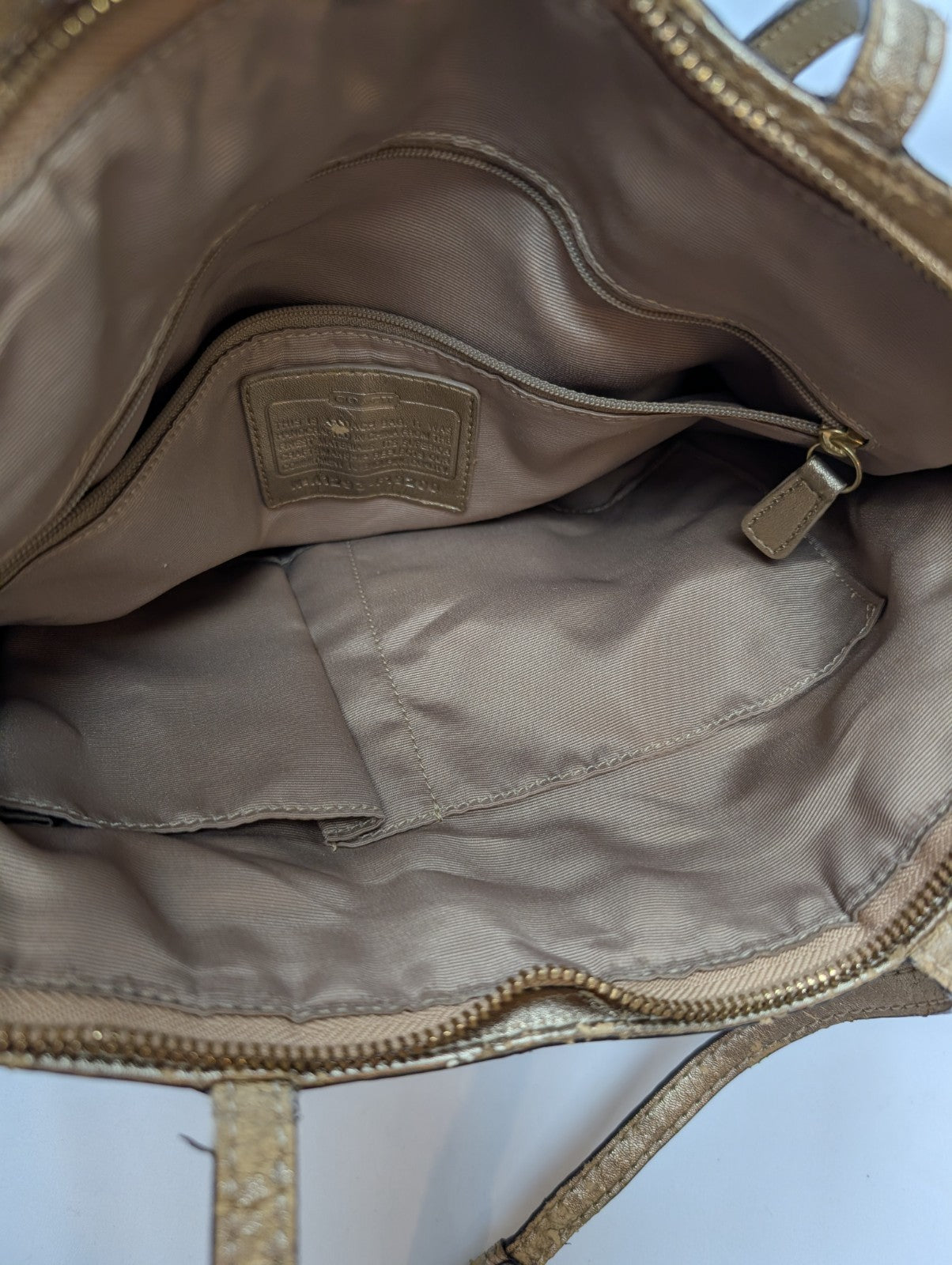 Sac Coach Signature Beige Jacquard Toile Cuir Épaule Cabas