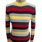 Pull TOMMY HILFIGER Femme Col Montant Maille Côtelée Multicouleurs Taille M