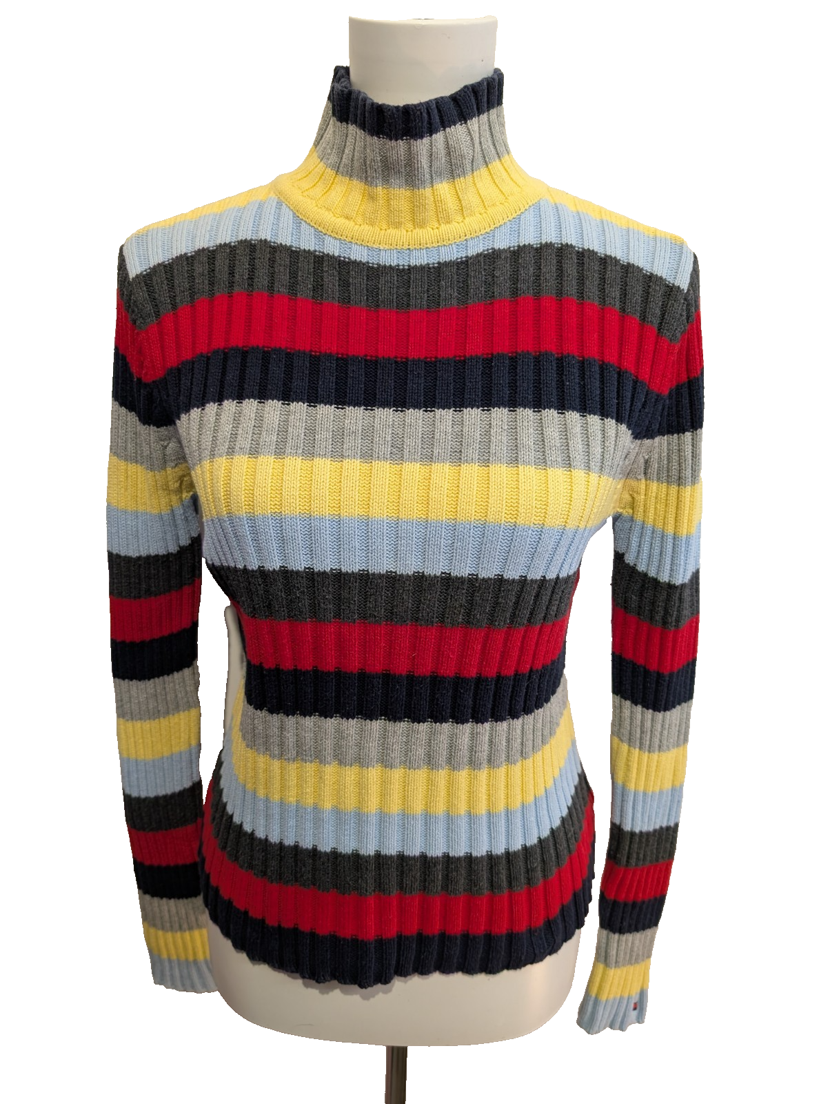 Pull TOMMY HILFIGER Femme Col Montant Maille Côtelée Multicouleurs Taille M