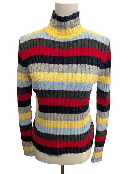 Pull TOMMY HILFIGER Femme Col Montant Maille Côtelée Multicouleurs Taille M