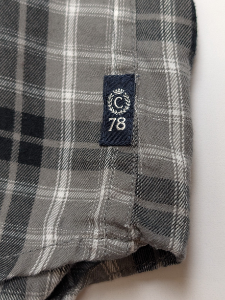CHEMISE CHAPS Flanelle Carreaux Gris Noir S Homme Col Boutonné Coton