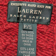 Gilet LAUREN RALPH LAUREN Rouge 100% LAINE Fait Main Torsadé Luxe Rare Femme