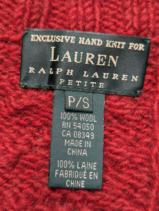 Gilet LAUREN RALPH LAUREN Rouge 100% LAINE Fait Main Torsadé Luxe Rare Femme