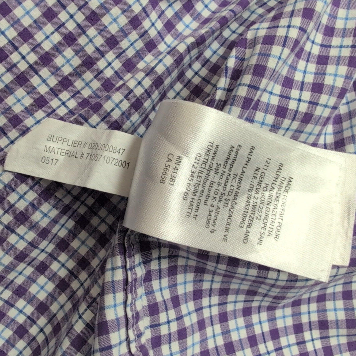 Chemise Polo Ralph Lauren XXL Violette Carreaux Stretch Col Classique Shirt