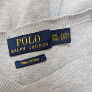 Pull POLO RALPH LAUREN Homme XXL (TTG) Gris Col V Logo Marine Cotton