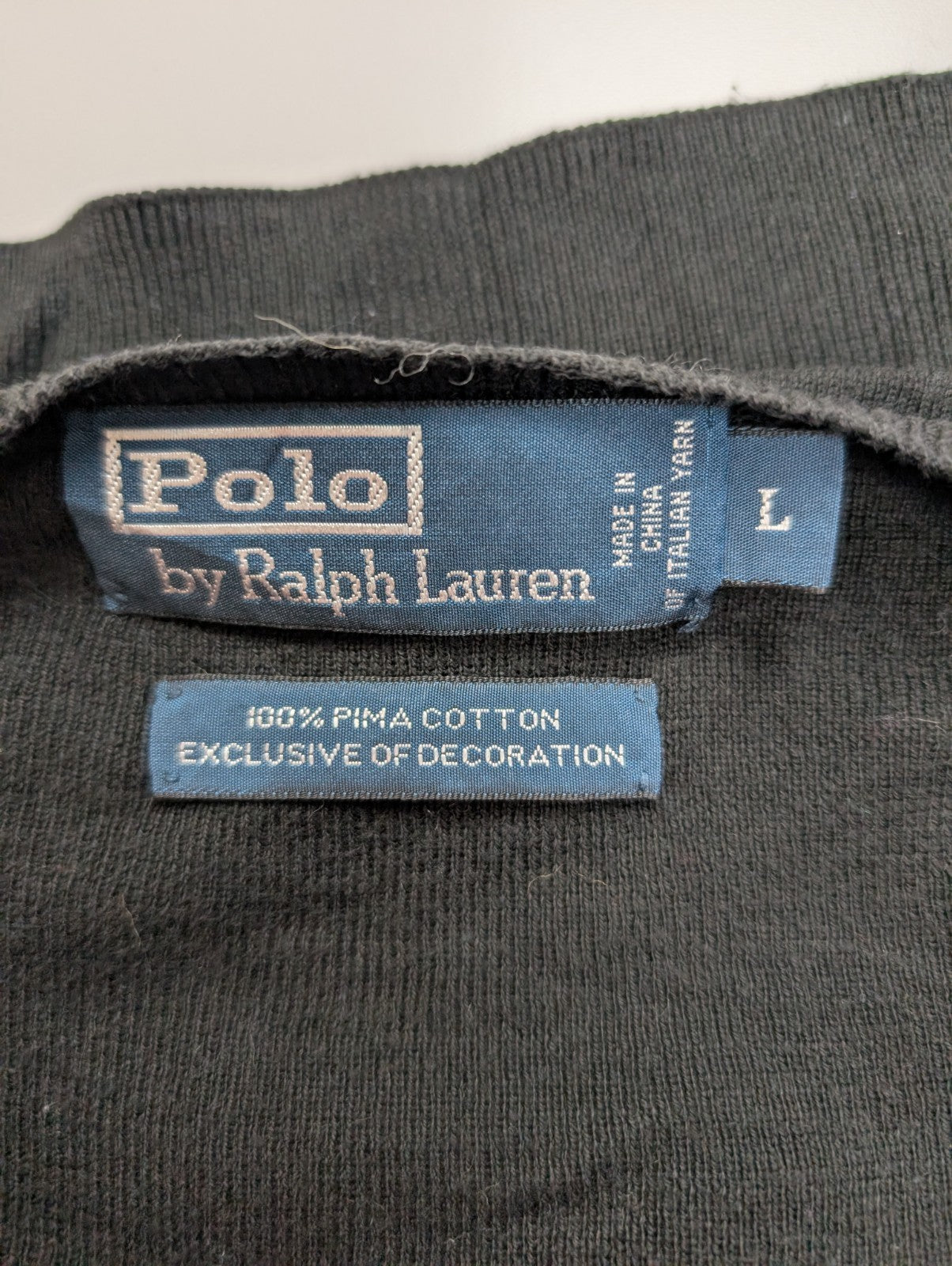 Pull Fin Polo Ralph Lauren Noir Col V Taille L 100% Pima Coton Logo Violet