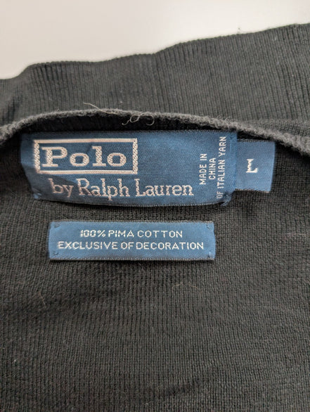 Pull Fin Polo Ralph Lauren Noir Col V Taille L 100% Pima Coton Logo Violet