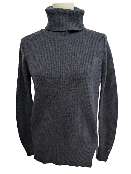 Pull Tommy Hilfiger Femme Col Roulé Bleu Marine Laine d'Agneau Taille S