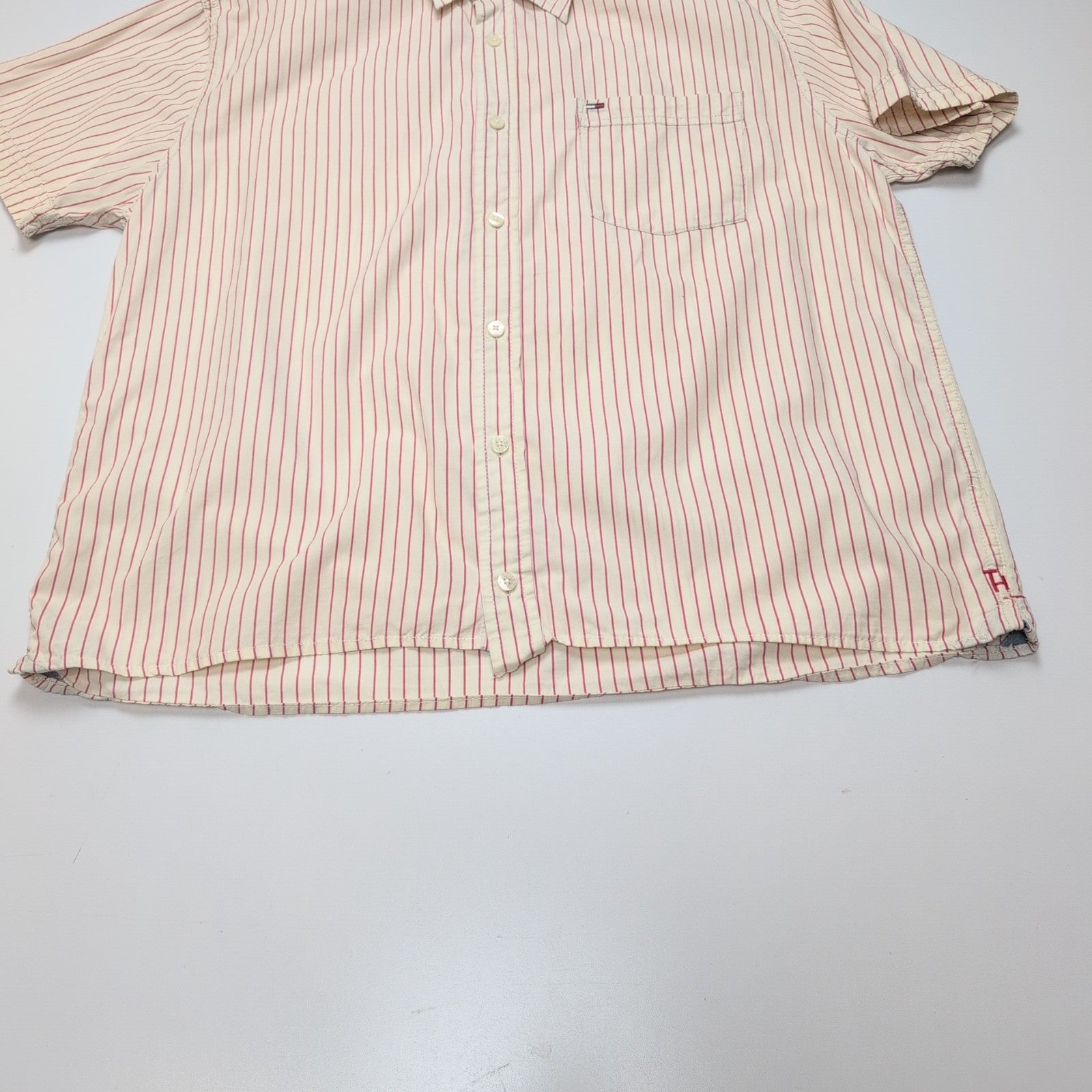 Chemise Tommy Hilfiger Denim blanc cassé rayures rouges manches courtes taille L