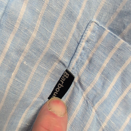 Chemise BARBOUR Homme M Lin Bleu Ciel à Rayures Manches Courtes Poche
