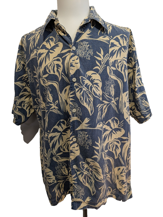 Chemise Hawaïenne Sonoma 100% Coton - Bleu & Blanc Cassé - Taille L