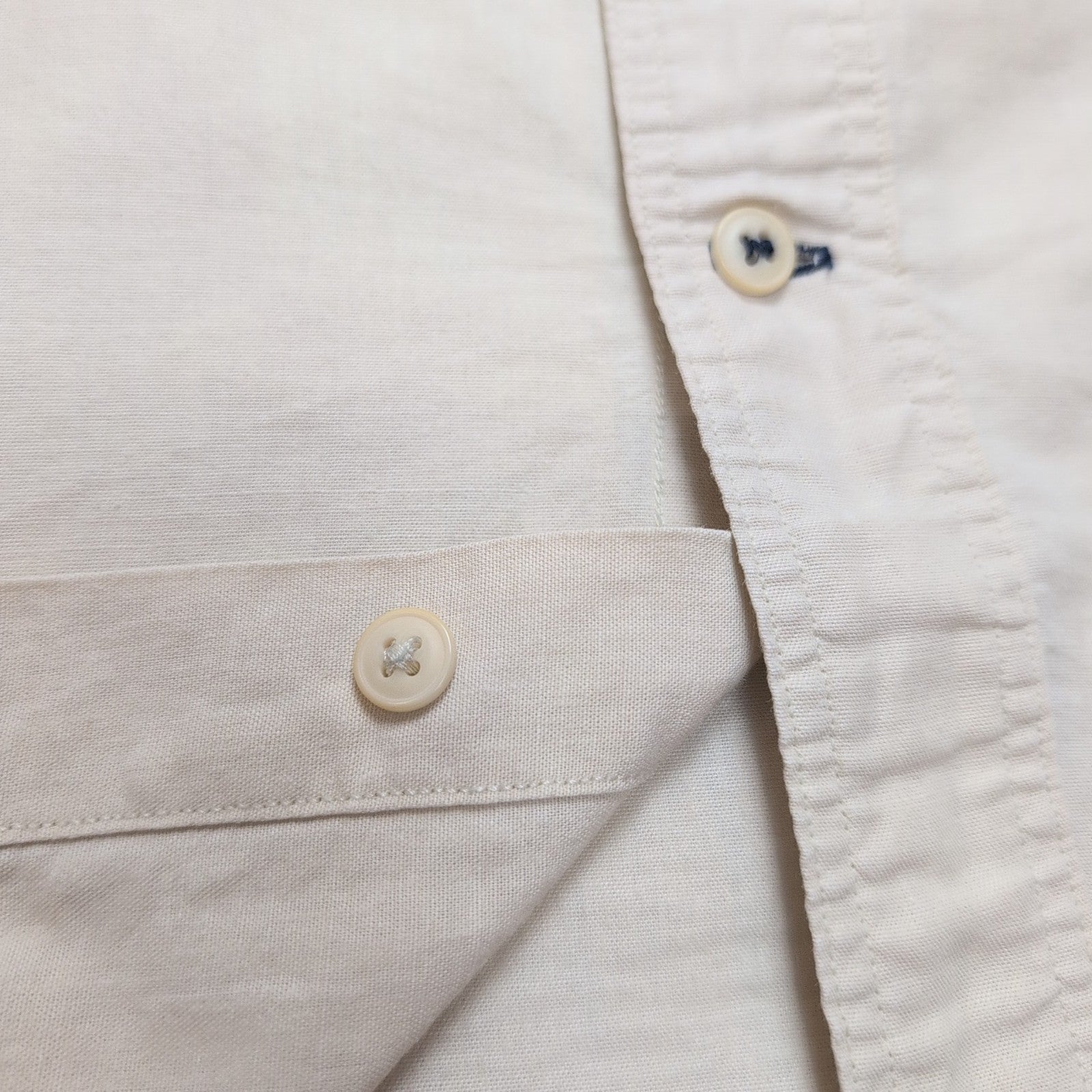 Chemise Nautica lin coton beige crème poche logo manches courtes M