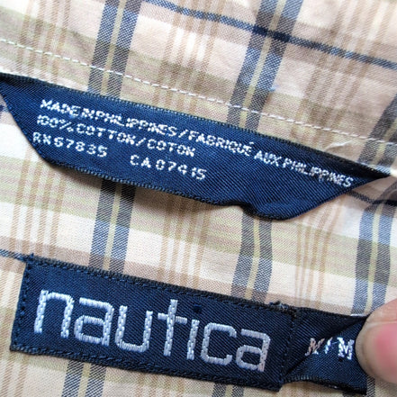 Chemise Nautica M L Marron Clair Carreaux 100% Coton Logo Poche