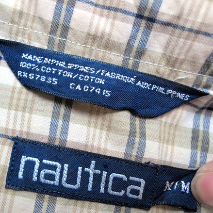 Chemise Nautica M L Marron Clair Carreaux 100% Coton Logo Poche