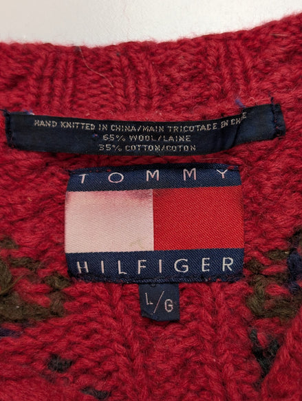 Pull TOMMY HILFIGER FAIT MAIN Vintage Laine & Coton Multicolore Taille L Rare