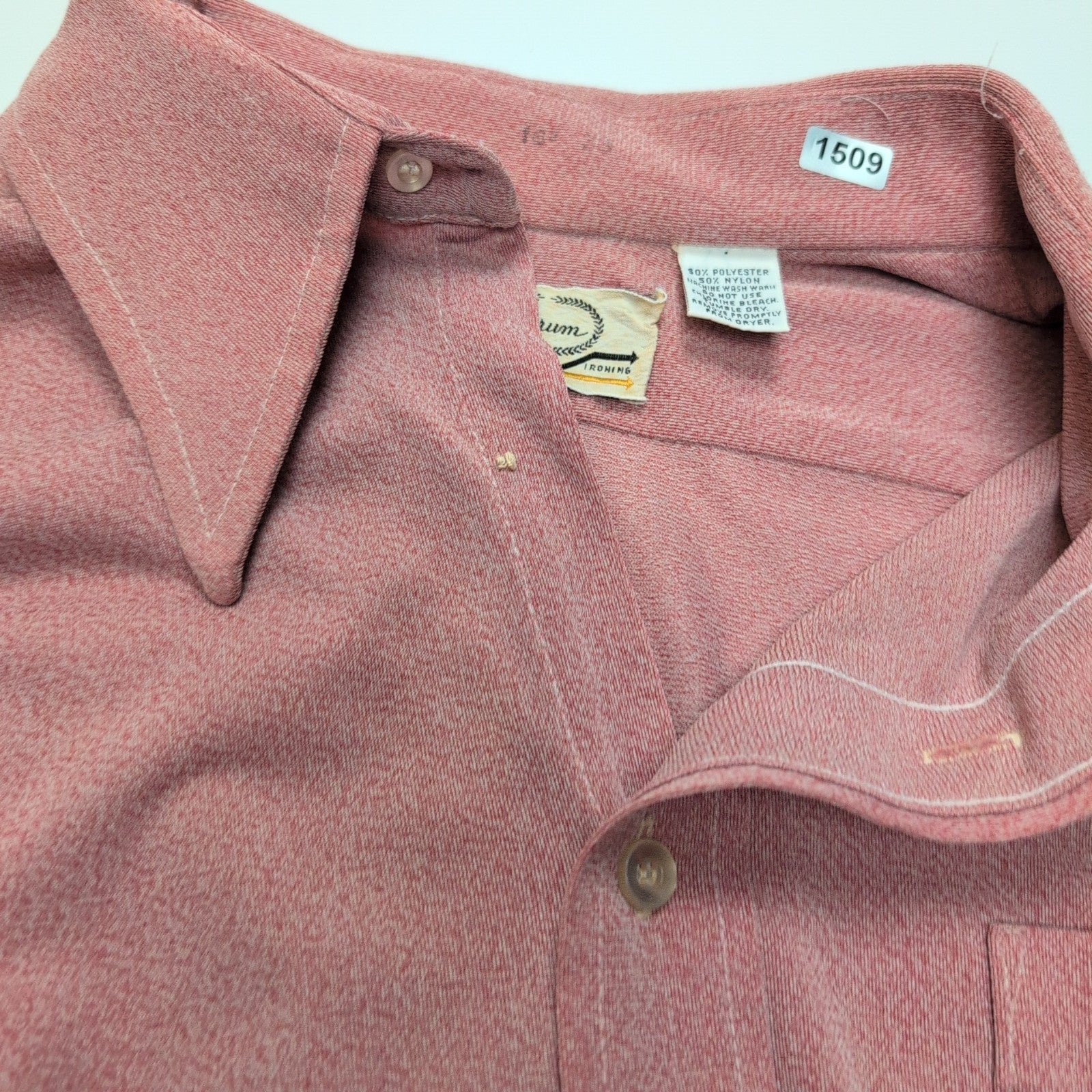 Chemise Forum Vintage Années 70 M Rouge Chiné Col Pointe Stretch Poche