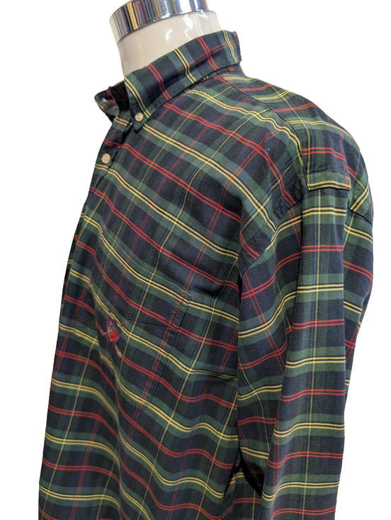 Chemise Polo Ralph Lauren Shirt XL Tartan Vert Rouge Écusson Polo Club Button