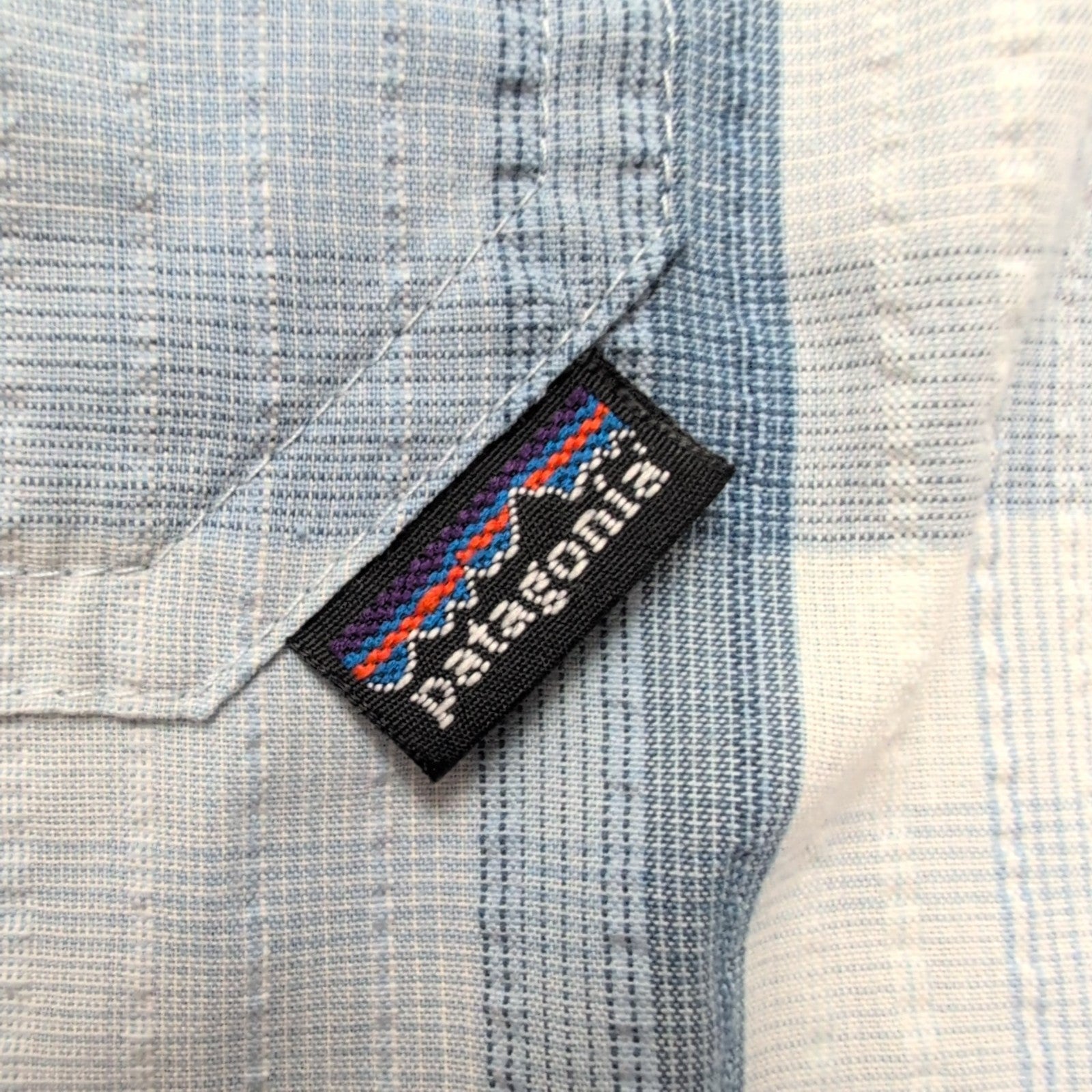 Chemise Patagonia L Bleu Carreaux Bio 65% Polyester 35% Coton Manches courtes