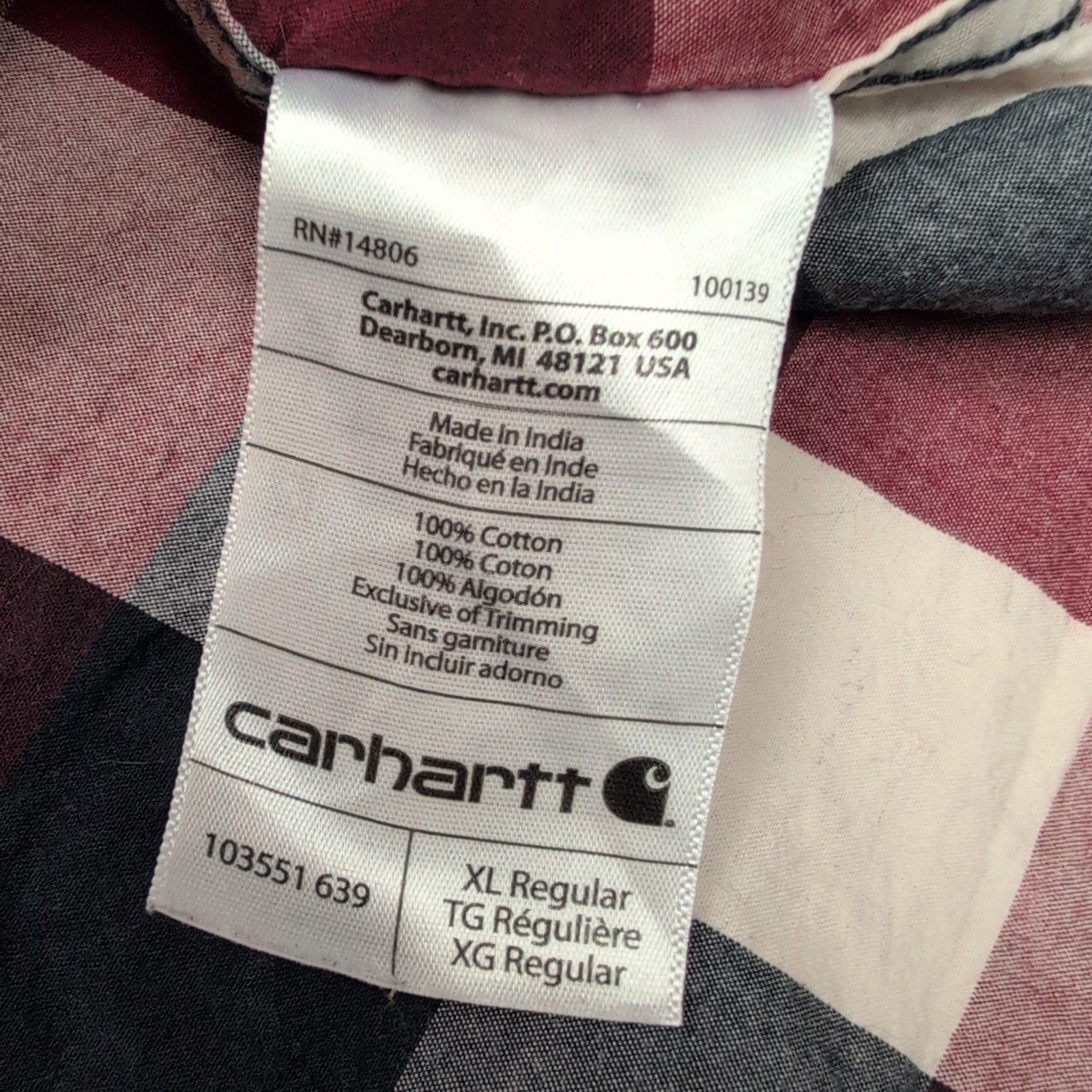 Chemise Carhartt Relaxed Fit XL Rouge Carreaux Manches Courtes
