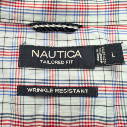 Chemise Nautica L Carreaux Bleu Rouge Logo Brodé Made in Mauritius Coton