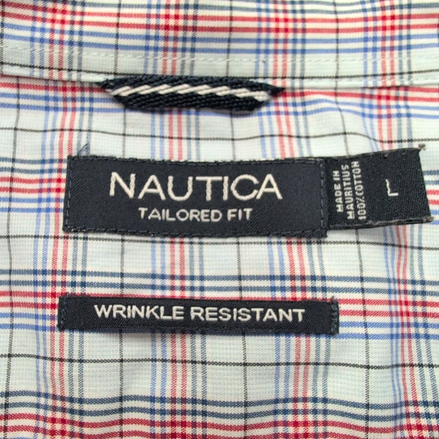 Chemise Nautica L Carreaux Bleu Rouge Logo Brodé Made in Mauritius Coton