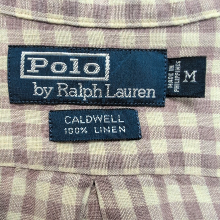 Chemise Polo Ralph Lauren LIN Caldwell M Bordeaux Crème Coton manches courtes