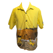 Chemise Hawaïenne Walt Disney World M Mickey 100% Coton Jaune Orange