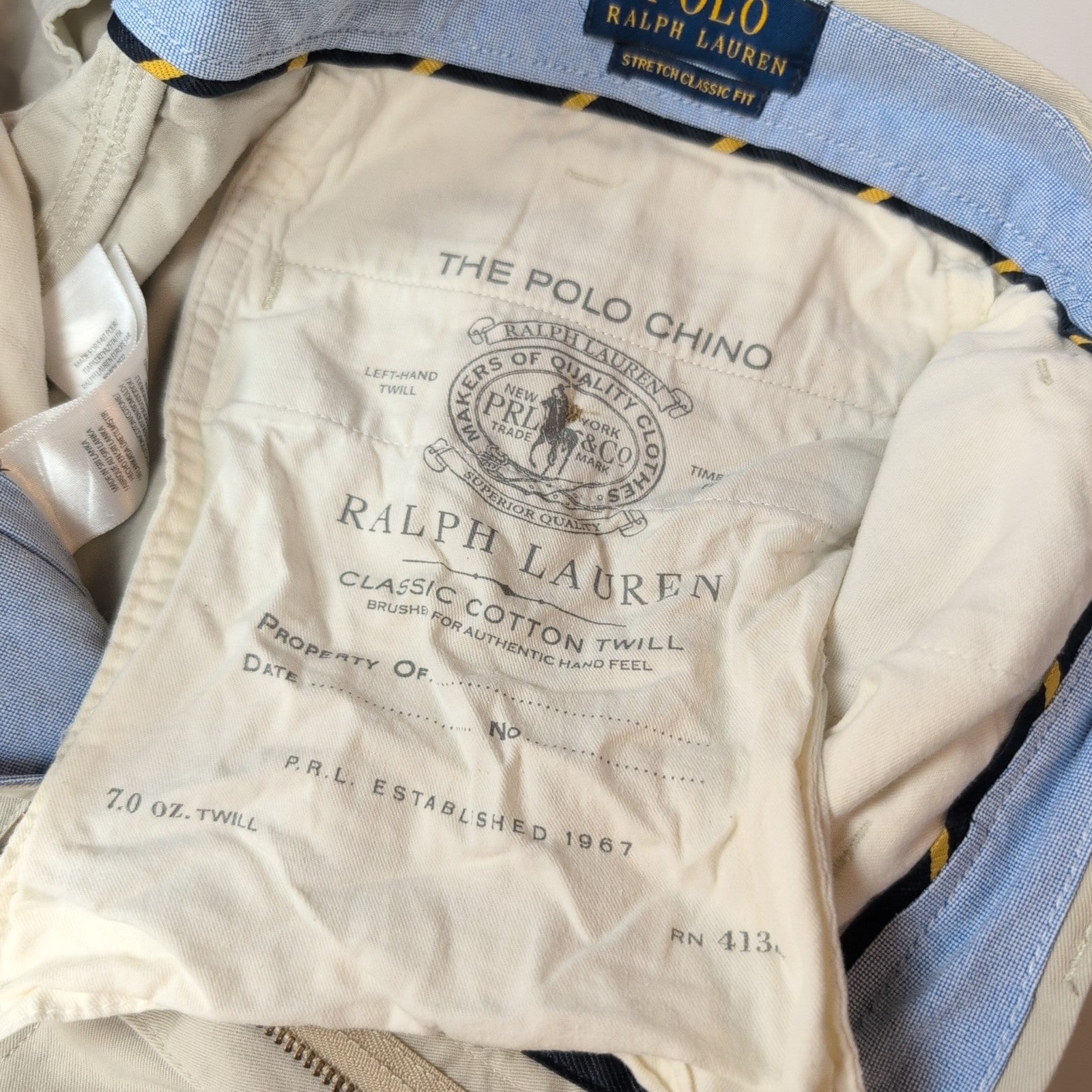 Pantalon Chino Polo Ralph Lauren W36 L36 Crème Logo Brodé Coton