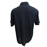 Chemise Hawaïenne Style Cuba Panama M Bleu Rayures Lin Coton Boutons Bois