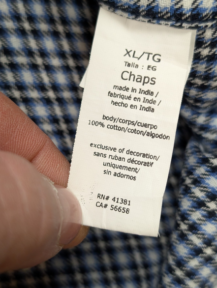 CHAPS Flanelle Bleu Noir Blanc XL Logo Brodé EE VINTAGE 100% Coton | 314S