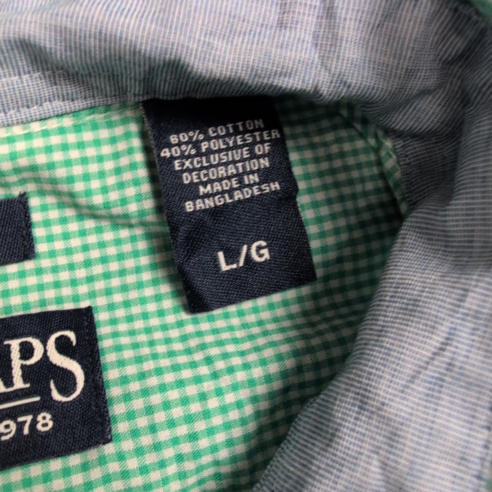 Chemise CHAPS verte à carreaux manches courtes taille L #1e