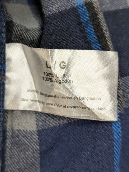 Chemise Flanelle Eddie Bauer L Bleu Gris Carreaux Bûcheron |287S