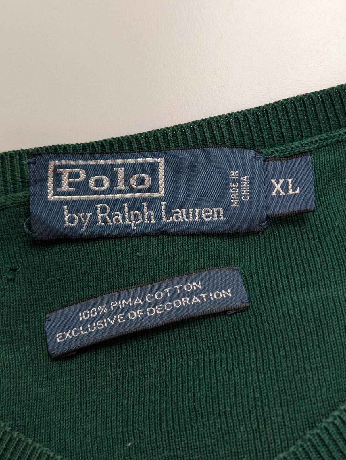 Pull Fin Polo Ralph Lauren Vert Col V Taille XL 100% Coton Pima | 542WSR