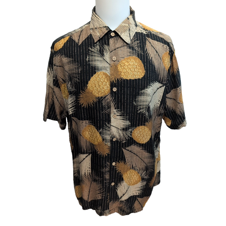 Chemise Hawaïenne Cubavera Taille XL Noire Ananas 100% Soie Manches courtes