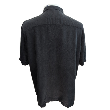 Chemise Hawaïenne TIKI XL 100% Soie Noire Fleurs Tropicales manches courtes