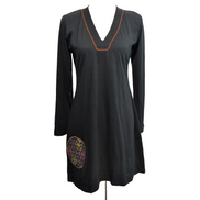 Robe Spanima L/XL Noire Coton Manches Longues Brodée Col V