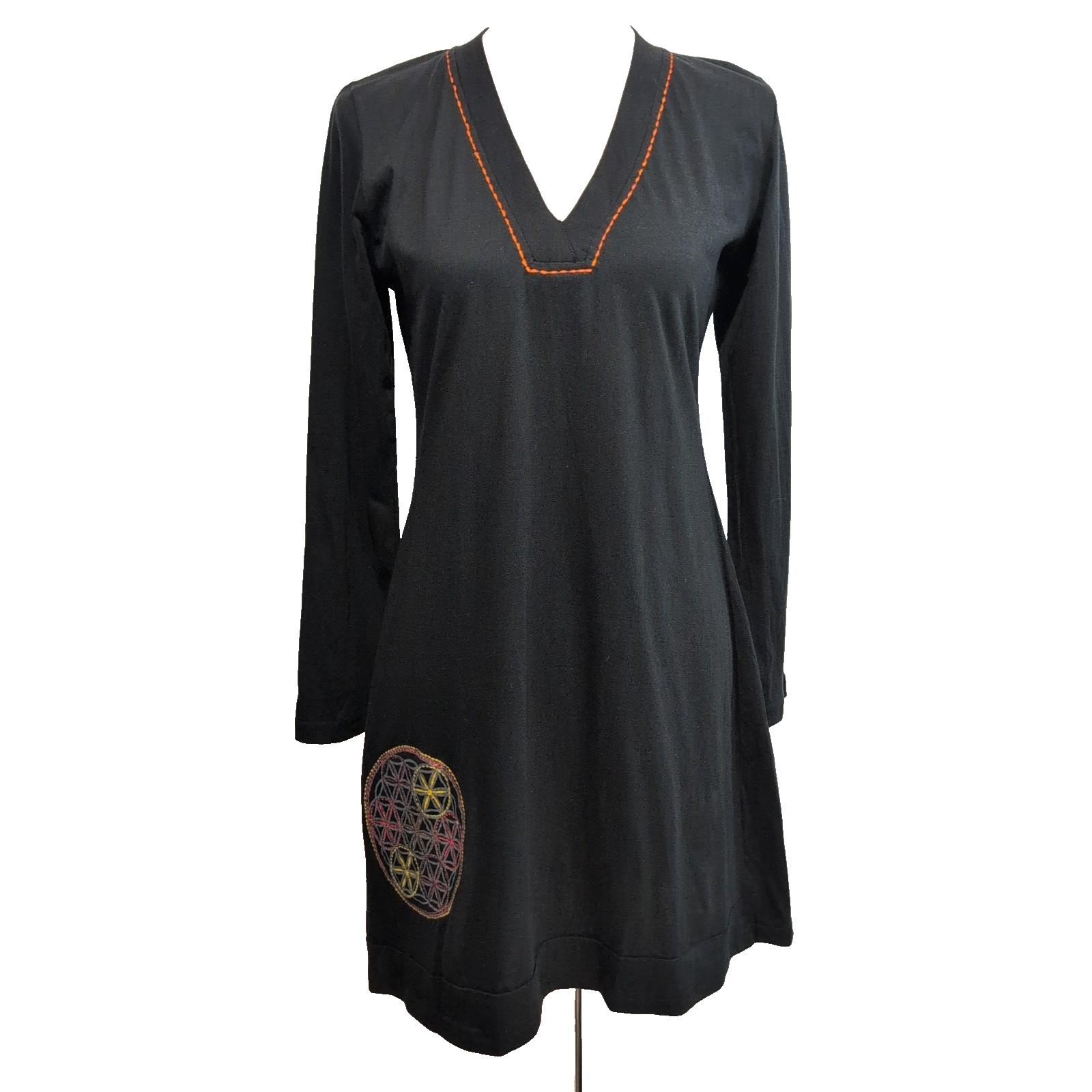Robe Spanima L/XL Noire Coton Manches Longues Brodée Col V