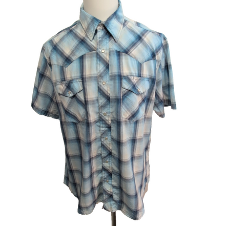 Chemise Wrangler Manche Courte Western Carreaux Bleus Taille XL