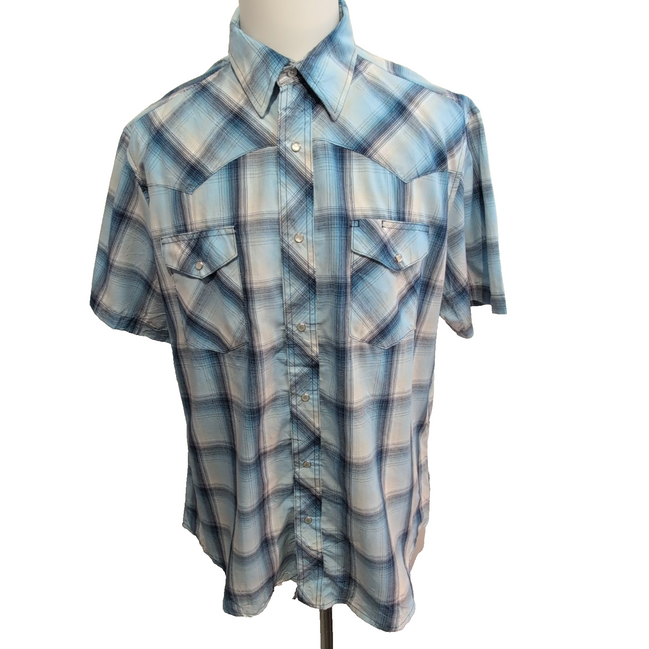 Chemise Wrangler Manche Courte Western Carreaux Bleus Taille XL