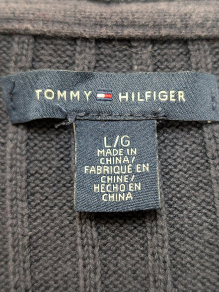 Pull Tommy Hilfiger Femme Bleu Marine Texture Gaufrée & Côtelée - Taille L