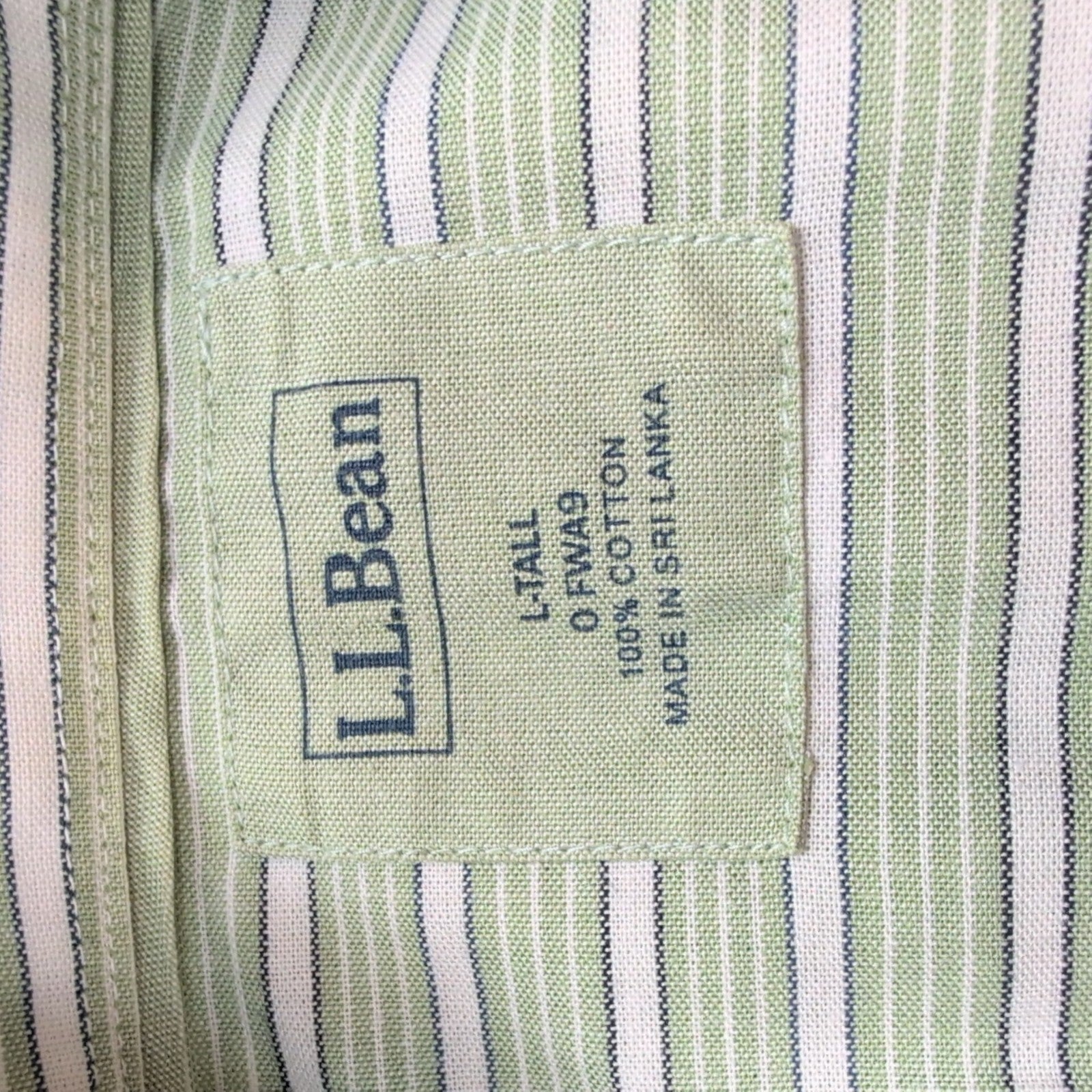 Chemise L.L. Bean verte à rayures manches courtes taille L #29e