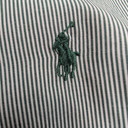 Chemise Ralph Lauren L Verte Rayures Coton Logo Brodé Vintage USA Style