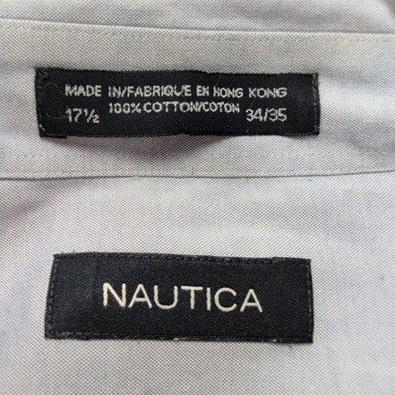 Chemise Nautica XXL 17.5 Bleu Uni 100% Coton Hong Kong poignets mousquetaires