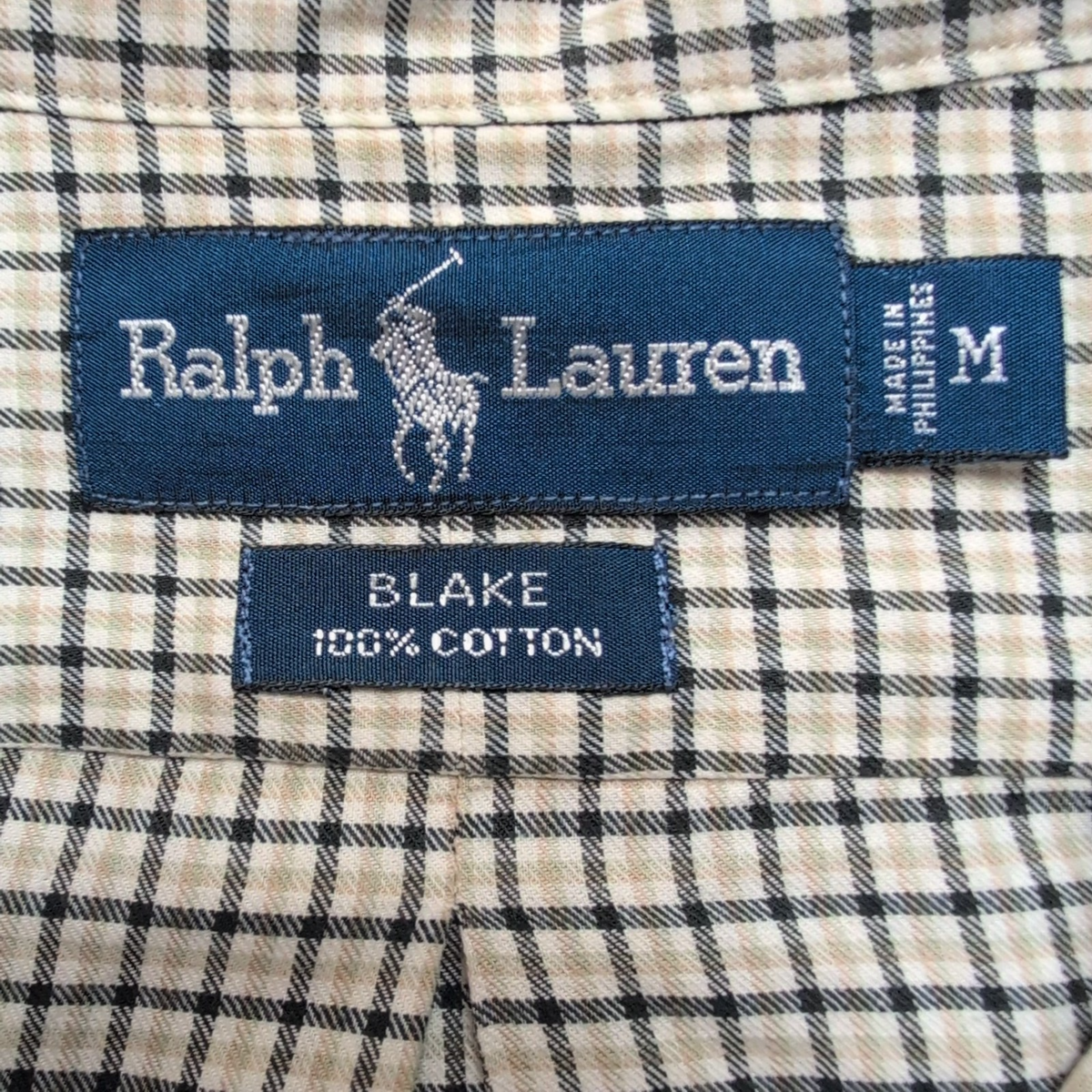 Chemise Ralph Lauren Blake M Flanelle Carreaux Crème Bleu Marine manches longues