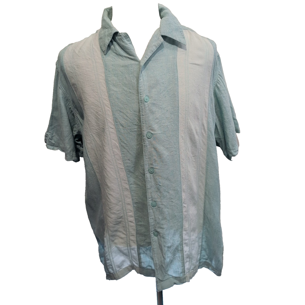Chemise Hawaïenne Haggar XL Vert Pâle Lin Rayonne Manches Courtes