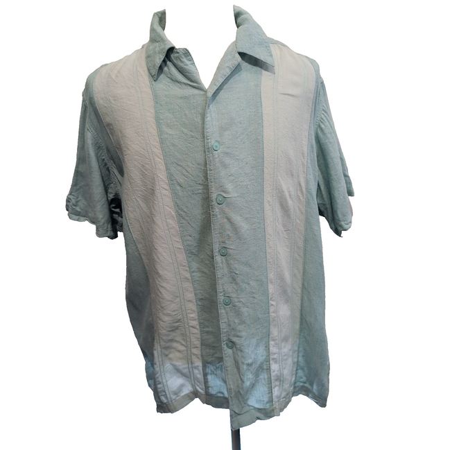 Chemise Hawaïenne Haggar XL Vert Pâle Lin Rayonne Manches Courtes
