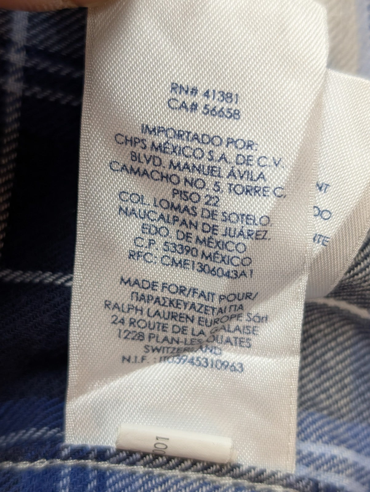 🌲 CHEMISE FLANELLE PERFORMANCE CHAPS M (M) CARREAUX BLEU BLANC LOGO CUIR