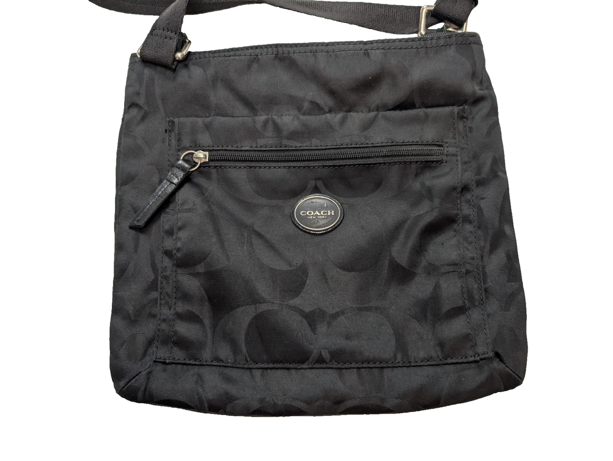 Sac Coach bandoulière en toile jacquard Signature noire