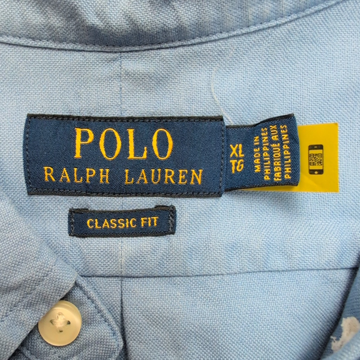 Chemise Polo Ralph Lauren XL Bleue Shirt Button Down Manches Courtes QR code