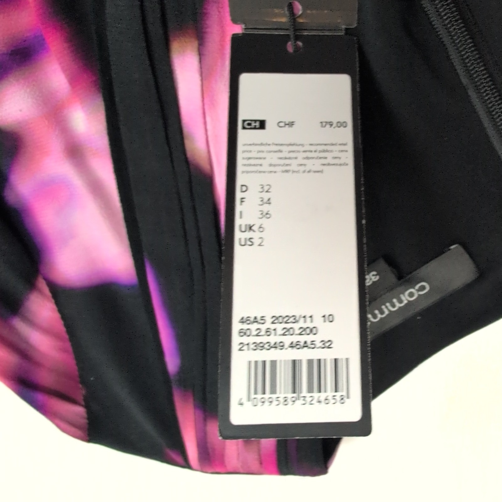 Robe COMMA 34 Cache-Cœur Noir Rose Motif Abstrait Neuve Étiquette